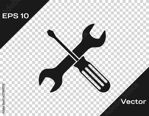 Fotografía Grey Crossed screwdriver and wrench tools icon isolated on trans