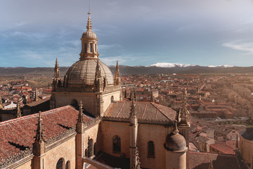 Canvas Print - Aerial view of Segovia old city and Cathedral - Segovia, Castile and Leon, Spain