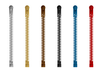 Zipper (fastener) vector illustration set (color variations / Vertical )