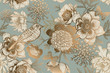Seamless pattern with peonies, bird and butterflies. Vintage.