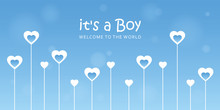 Its A Boy Welcome Greeting Card For Childbirth With Hearts Vector Illustration EPS10