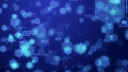 Aufkleber - Abstract blue Hexagon honeycomb digital technology background code number futuristic surface running