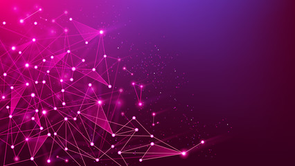 Poster - vector. neural network. red-purple polygonal plexus blur background. abstract futuristic 3d image. s