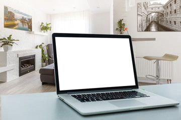 Brand new notebook with with display on table. notebook computer