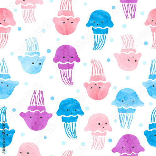 Seamless cute jellyfish pat...
