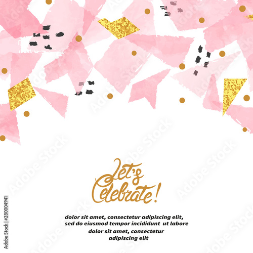 Abstract vector celebration background with pink watercolor geometric shapes