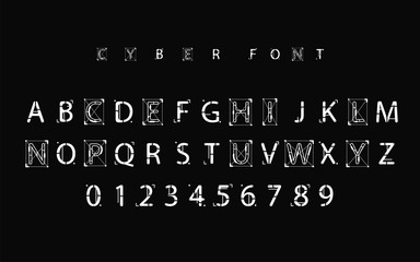 Fototapete - Futuristic vector Font design. Letters and Numbers for web and app. Techno type font alphabet. Digital hi-tech style symbols.