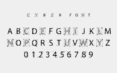 Fototapete - Futuristic vector Font design. Letters and Numbers for web and app. Techno type font alphabet. Digital hi-tech style symbols.