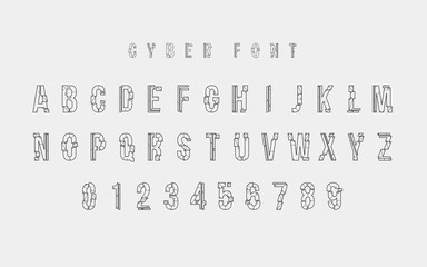 Fototapete - Futuristic vector Font design. Letters and Numbers for web and app. Techno type font alphabet. Digital hi-tech style symbols.