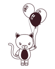 Canvas Print - silhouette of cute cat animal with balloons of helium