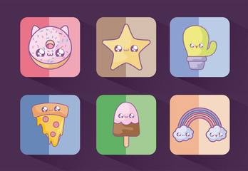 Sticker - ice cream in stick with set icons kawaii style