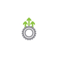 Wall Mural - Gear and three green up arrows. icon isolated on white. Vector flat illustration for technology or innovation.