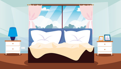 Poster - bedroom inside with bed and decoration