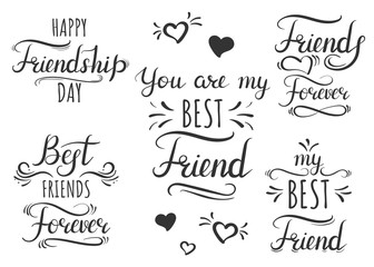 happy friendship day, you're my best friend, best friends forever. lettering for friendship day