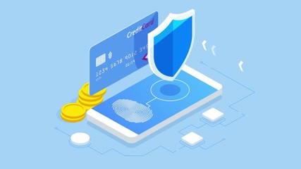 Isometric personal data protection web banner concept. Cyber security and privacy. Traffic Encryption, VPN, Privacy Protection Antivirus. HD Video.