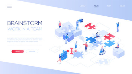 Aufkleber - Brainstorm and teamwork - colorful isometric vector web banner