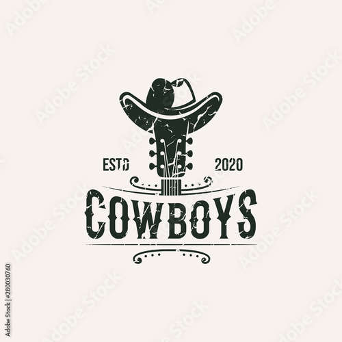 Dekoracja na wymiar  gitara-kowbojow-szablon-ilustracji-logo-muzyki-country-do-pobrania