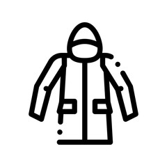 Sticker - Waterproof Material Jacket Anorak Vector Line Icon. Waterproof Material, Roller Painter Equipment, Industrial Use Linear Pictogram. Clothes, Moisture Absorbing Substance Contour Illustration