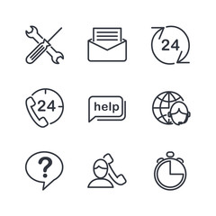 Aufkleber - Technical support line icons set. Help, Support and Contact Vector Flat Line Icons Set. Phone Assistant, Online Help, Video Chat. Editable Stroke. Modern outline elements, graphic design concepts