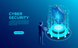© Ton Forio - Cyber security concept banner with businessman protect data and confidentiality and data privacy protection concept with icon of a shield and lock. flat isometric vector illustration
