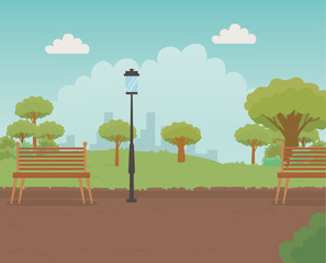 Sticker - beautiful park landscape scene vector illustration