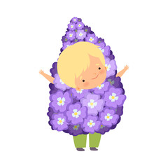 Wall Mural - Cute Blonde Little Boy Wearing Beautiful Flower Costume, Adorable Kid in Carnival Clothes Vector Illustration