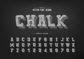 Fototapete - Chalk shadow cartoon font and alphabet vector, Pencil sketch typeface and number design