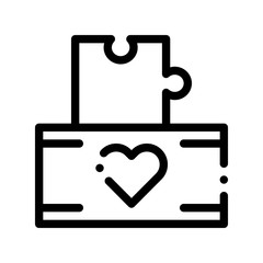 Canvas Print - Volunteers Support Game Box Vector Thin Line Icon. Volunteers Support, Help Charitable Organizations, Heart On Package With Playing Puzzle Element Detail Linear Pictogram. Contour Illustration