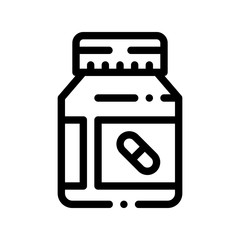 Sticker - Vitamin Pills Container Vector Thin Line Icon. Pills Package Creatine Powder Sport Nutrition for Sportsman Linear Pictogram. Dietary Ingredient, Bar for Bodybuilding Contour Illustration