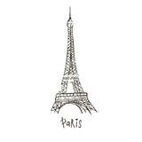 Fototapeta Paryż - Vector Paris drawing. The Eiffel Tower. Doodle style. Hand-drawn picture on a white background