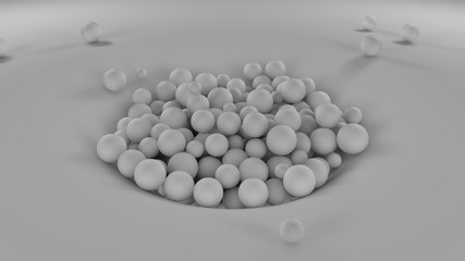 Poster - 3d image of many white balls of different sizes in one big pile on a white surface. all objects in t