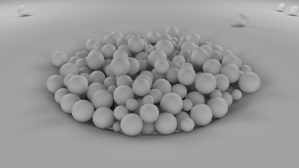Poster - 3d image of many white balls of different sizes in one big pile on a white surface. all objects in t