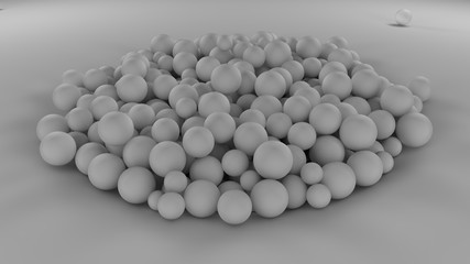 Poster - 3d image of many white balls of different sizes in one big pile on a white surface. all objects in t