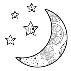 Wall Mural - crescent moon with stars with abstract patterns on isolation background. design for spiritual relaxa