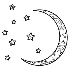 Wall Mural - crescent moon with stars with abstract patterns on isolation background. design for spiritual relaxa