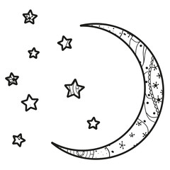 Wall Mural - crescent moon with stars with abstract patterns on isolation background. design for spiritual relaxa