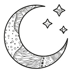 Wall Mural - crescent moon with stars with abstract patterns on isolation background. design for spiritual relaxa