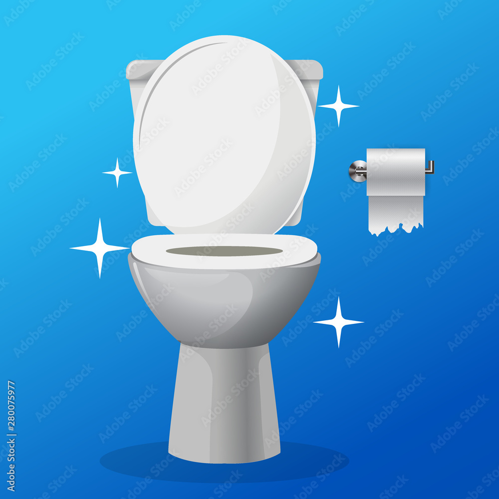 White ceramics vector clean toilet bowl icon with a tolet paper on a  hangaer. modern toilet in flat style. Vector illustration. Stock Vector |  Adobe Stock, image size:1000x1000