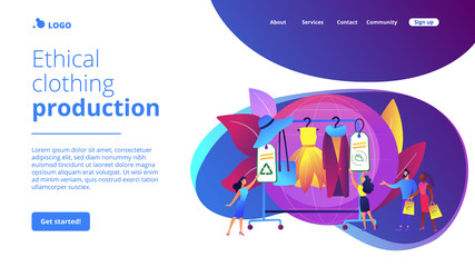 Poster - Recyclable and eco textile. Sustainable fashion, sustainable manufacturing brand, green technologies in fashion, ethical clothing production concept. Website homepage landing web page template.