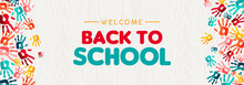 Back To School Banner Of Diverse Kid Hand Prints