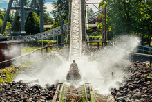 Fun Water Ride Log River In Amusement Park At Summer