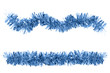 Two Christmas blue tinsel for decoration. White isolate