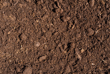 Brown crushed peat, fertilizer and soil component - background for agriculture