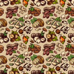 Wall Mural - Nuts set sketch style food illustrations. Hand drawn beautiful pictures