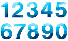 Set Of Blue Vector Polygon Numbers Font With Long Shadow.  Low Poly Illustration Of Flat Design.