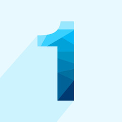 Aufkleber - Blue vector polygon one number font with long shadow.  Low poly illustration of flat design.