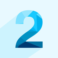 Aufkleber - Blue vector polygon two number font with long shadow.  Low poly illustration of flat design.