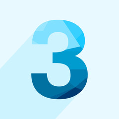 Aufkleber - Blue vector polygon three number font with long shadow.  Low poly illustration of flat design.