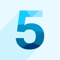 Aufkleber - Blue vector polygon numbers font with long shadow.  Low poly illustration of flat design.