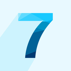 Aufkleber - Blue vector polygon seven number font with long shadow.  Low poly illustration of flat design.